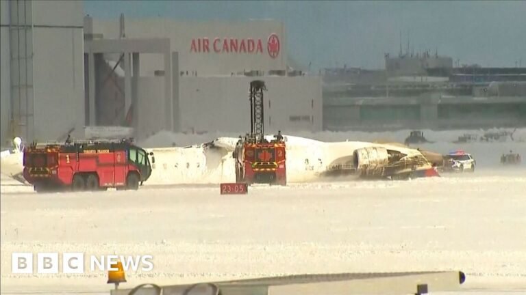 Exaggerated aircraft lies on the track of the Pearson Toronto Airport after a crash