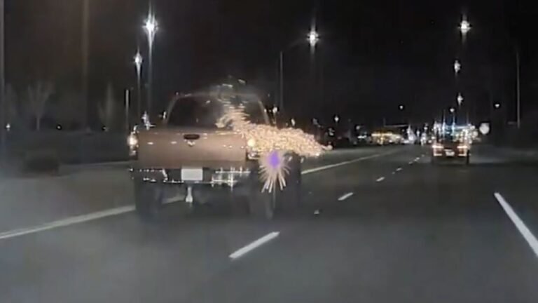 Passengers of the pickup car shoot fireworks in the car in the alleged road rage incident