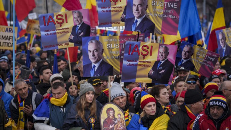 Romanian far -right supporters organize protest rally before the elections