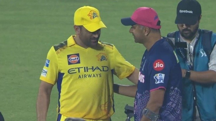 IPL 2025: MS Dhoni checks the injured coach RR Dravid after Guwahati thriller