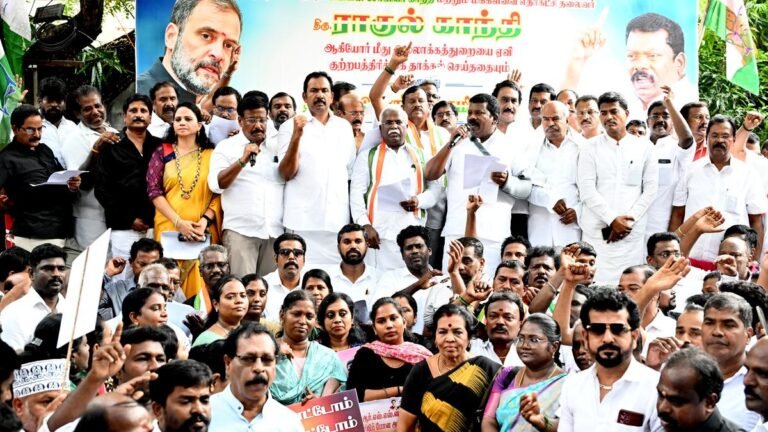 Cadre of the Congress Committee Tamil Nadu Protest against action against Sonia in Rahul