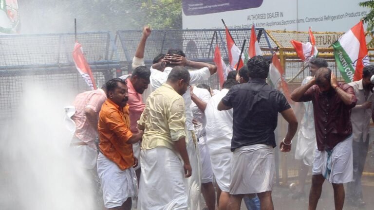 Youth Congress protests against the March to Suresh Gopi in Thrissur against attack on a Christian priest in Jabalpur