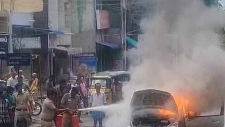 The car ignites near Vaniyambadi