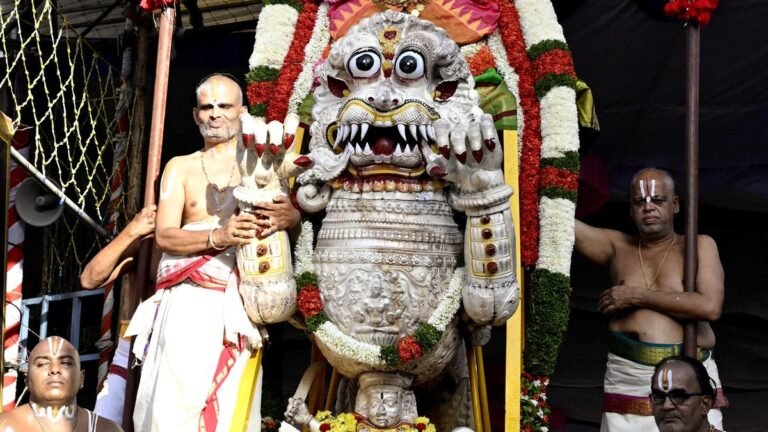 Govindaraja Swamy rides on top of a lion in Tirupati