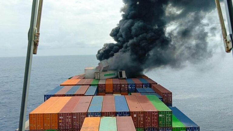 The burning cargo ship along the Kerala coast has flammable solids, liquids