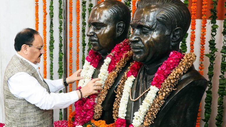President of BJP JP Nadda pay tribute to Syam Prasad Mokerjee