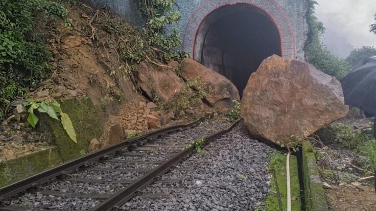 The train services disrupted after the boulders fell on the track near Sakleshpur