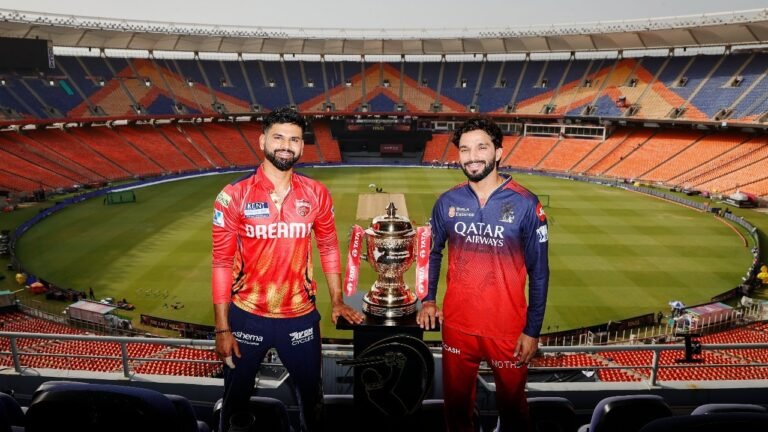 Captains Shreyas Iyer, Rajat Patidar Pose with the title of IPL before the final in Ahmedabad