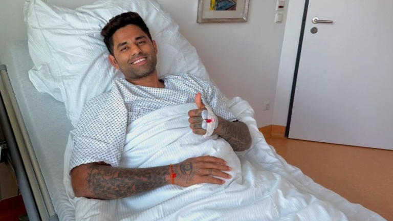 Suryakumar Yadav while recovering after a successful sports keel in Germany