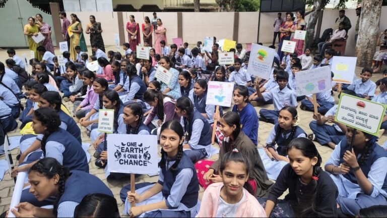 A protest that takes place against binding chain lights LED to trees in Mysur