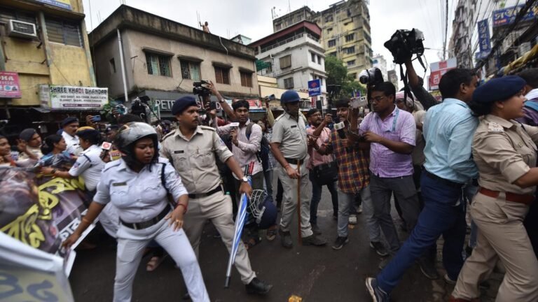 A protesting march of a teacher to West Bengal’s Secretariat stopped in the middle of a hard security