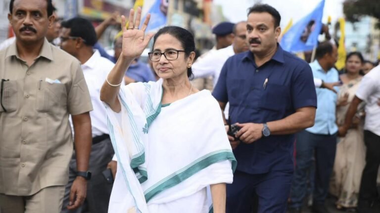 Mamata Banerjee on a protest in Calcutta on July July against Migrants’ targeting