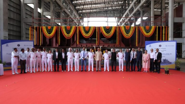 Laying hernia of the third fleet of support ship held on the L&T shipyard