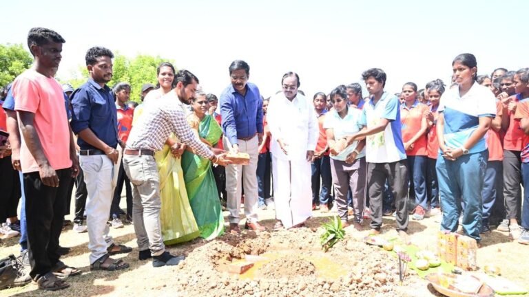 Udhayanidhi practically starts working on hockey turfin tiruvannamalai