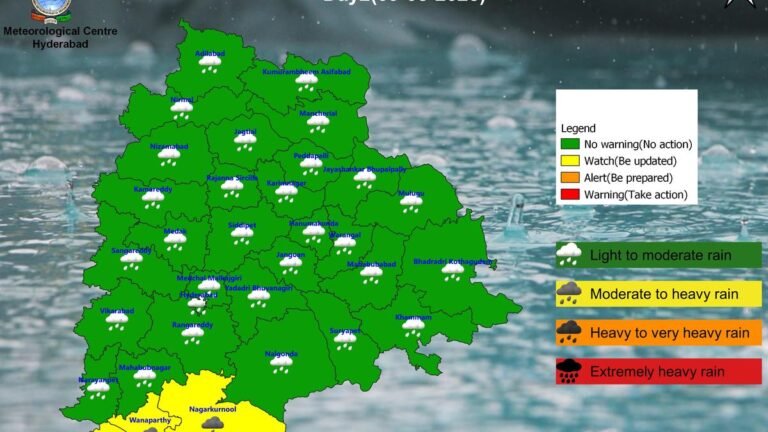Warning with rainfall in three TELANGANANA districts 9 August