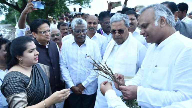 Karnataka cm visits areas affected by the rain in Kalaburagagi, interacts with emergency farmers