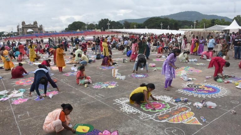 The Rangoli competition adds the color of the Slavek Dasar in Mysur