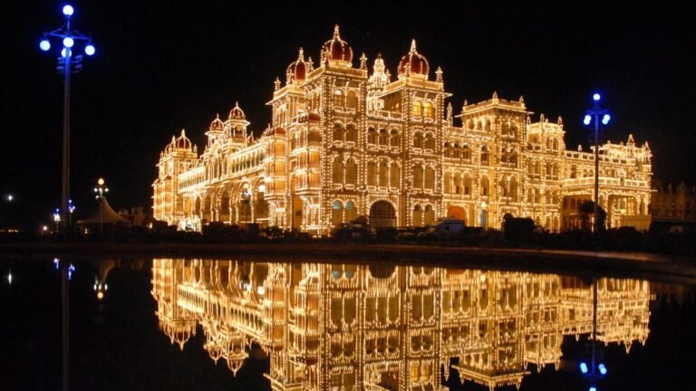 Replacing bulbs that illuminate the Mysuru Palace that is happening before the dasar