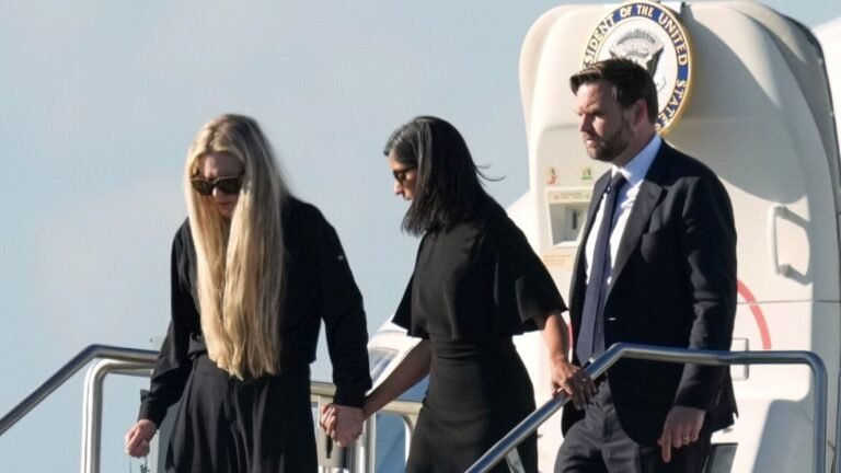 Watch | Erika Kirk heads for the last ceremonies of Charlie Kirk finds comfort in the calming hand of usha Vance | Tech Word News