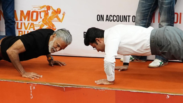 BJP MP Tejasvi Surya takes over Milind Soman in an epic push-up Face-Off-Who wins? | Watch | Tech Word News