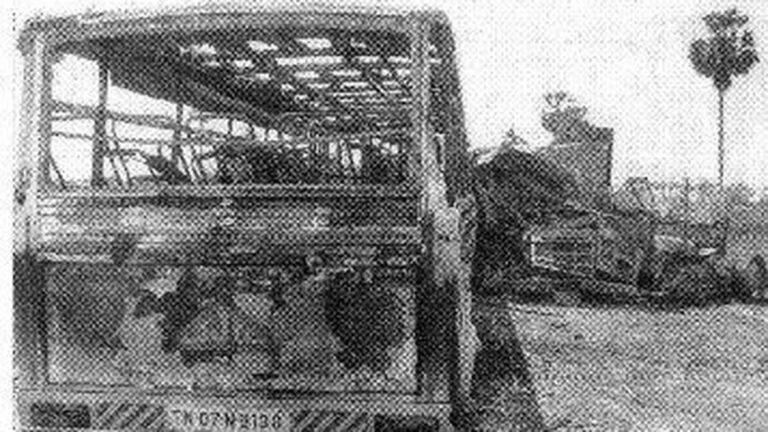 When over 50 people died in a freak fire on the Madras-Bangalore highway