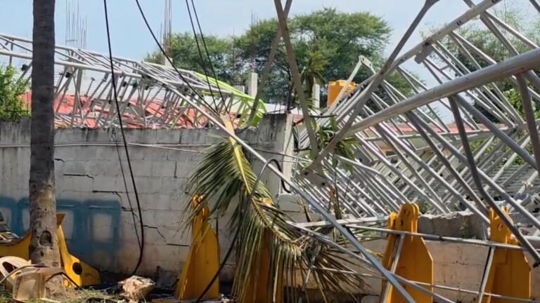 Five injured when the crane hit two houses
