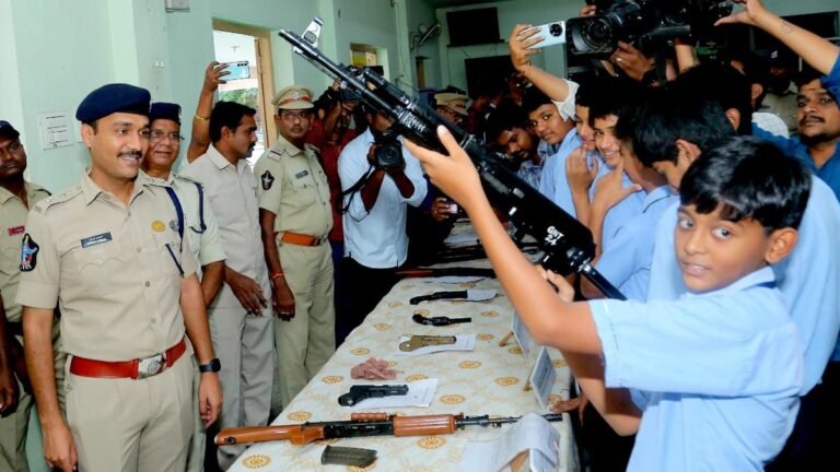 Students learn about law enforcement at the Guntur Police Open Day