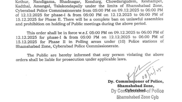 Bans in Shamshabad zone ahead of GP elections