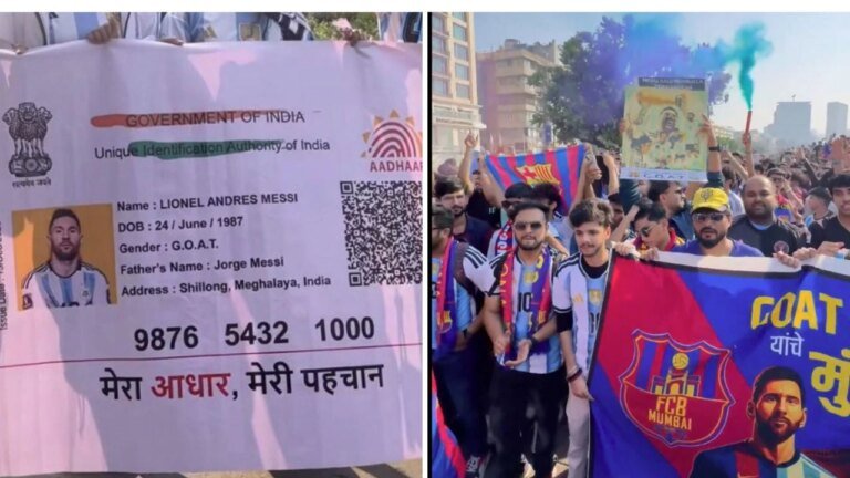 Messi receives Aadhaar card from fans, Wankhede stadium chants: See photo