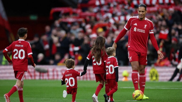 Watch: Touching Liverpool tribute as Van Dijk leads Diogo Jota’s kids at Anfield