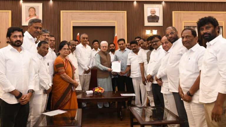 BRS leaders meet Governor, urge him to recommend probe into Singareni OB tenders