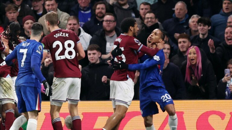 Watch: Chelsea vs West Ham thriller ends in ugly brawl as Todibo chokes Joao Pedro