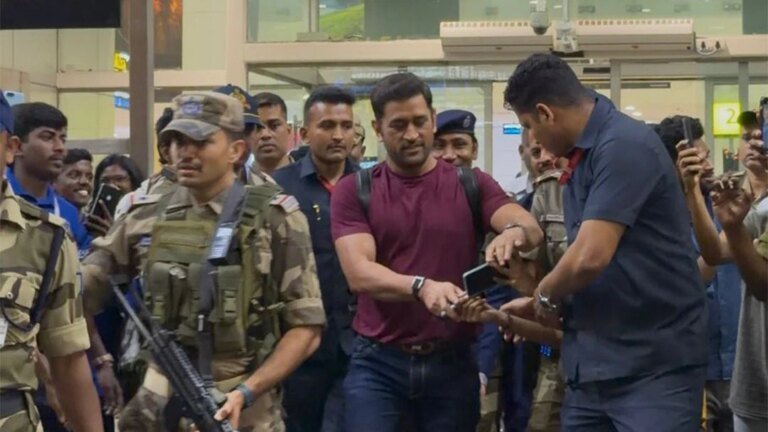 MS Dhoni arrives in Chennai, no morse code on T-shirt this time: Video