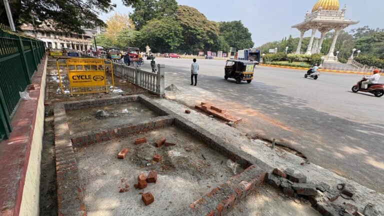 MCC halts work on controversial tonga counter near Mysuru City Hall after public outcry