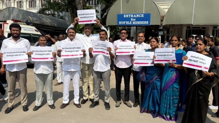 BRS lawmakers are protesting demanding the release of refund fees