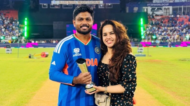 My trophy holds his: Sanju Samson’s wife pays tribute to Indian batter after T20 World Cup heroics