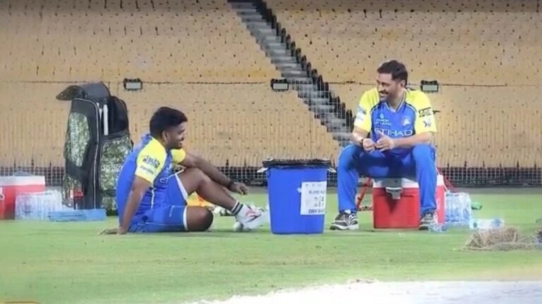 Sanju Samson, MS Dhoni’s intense chat in the CSK camp set the internet on fire