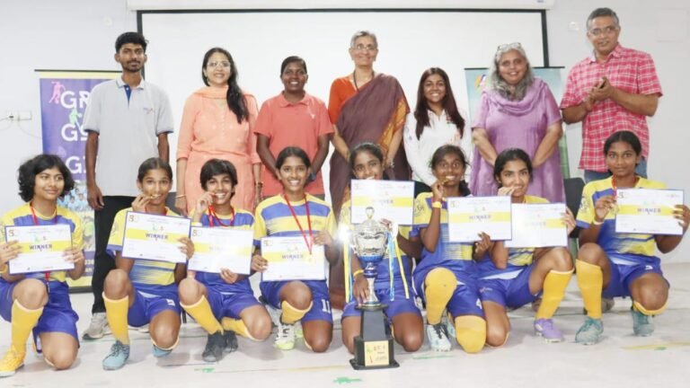 Students participate in a women’s football tournament in Ranipet