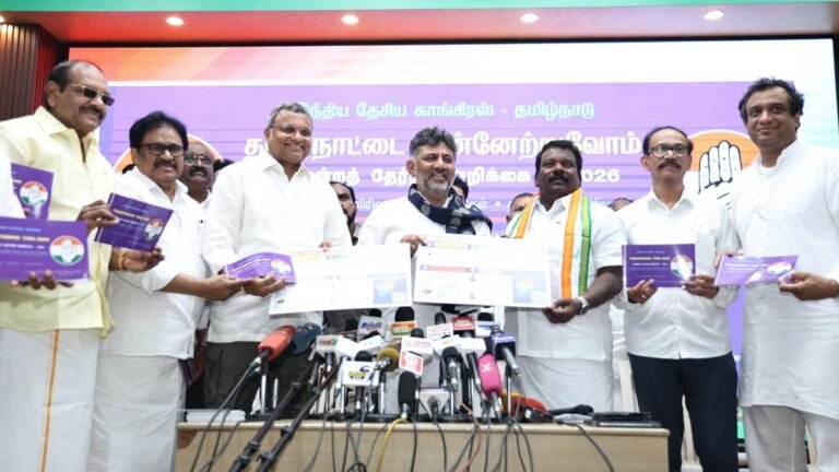 Karnataka Deputy Chief Minister DK Shivakumar hits out at Vijay’s remarks and releases Congress manifesto