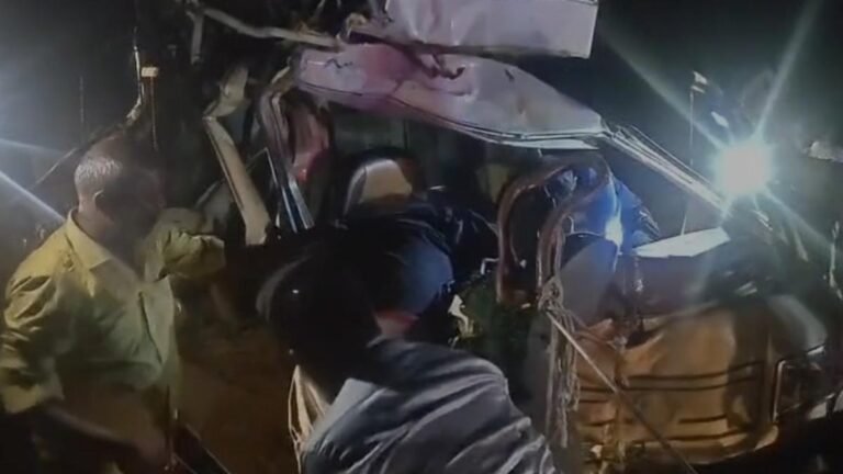 Eight pilgrims from Chikkamagaluru were killed and 12 injured in a vehicle collision near Mantralayam in Kurnool district