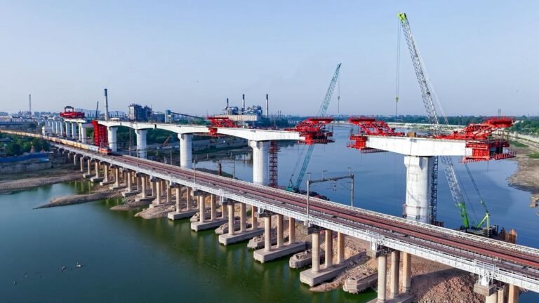 A 12-storey bridge is being built over the Sabarmati for the bullet train project