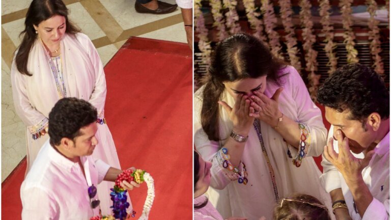 Sachin Tendulkar breaks down in tears during Asha Bhosle’s last rites in Mumbai