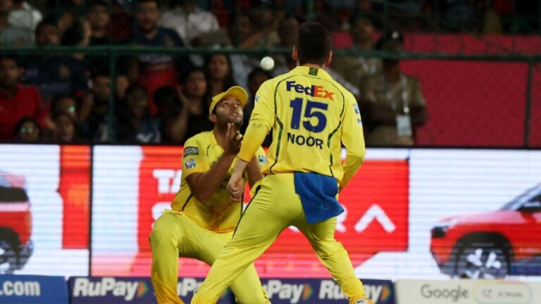Shivam Dube, who had earlier dropped Virat Kohli, bowls the ball in relief after taking the catch
