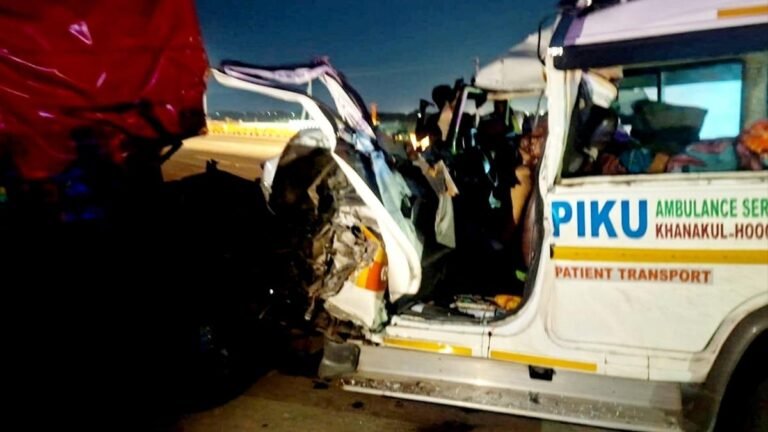 Four killed and two injured when an ambulance crashes into a stationary truck near Srikalahasti