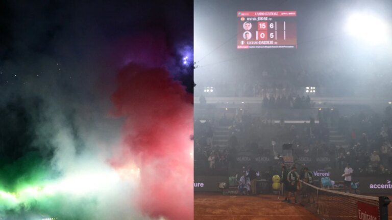 The Italian Open was halted as Inter Milan’s fireworks lit up the Rome Arena