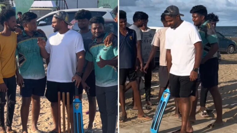Chettan’s day out: CSK’s Sanju Samson plays beach cricket with the locals in Chennai