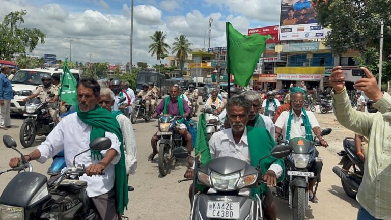 A bicycle rally by farmers opposing the Bidadi Township project near Bengaluru