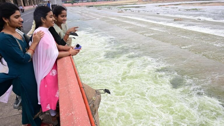 The Prakasam Barrage gates opened and released about 3000 cusecs downstream