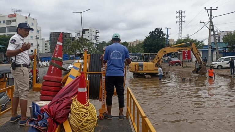 Over 6,000 vehicles hit Hyderabad’s IT corridor as overnight rain left roads waterlogged and snarling at rush hour