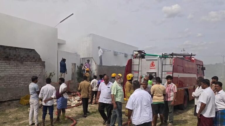 A woman was rescued after a factory caught fire near Gudiyatham